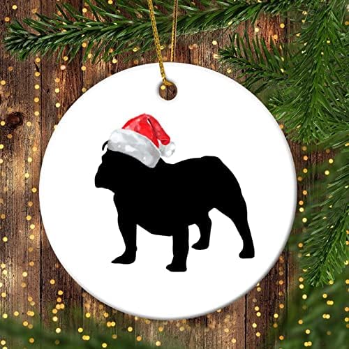 3 אינץ 'כלב חג מולד פולי חיות מחמד קישוטים קישוטי כלב עם כובע סנטה קישוטים עגולים לילדים בנים בנות תלויות קישוטים