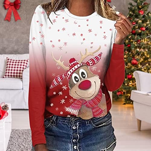 חולצות יולדות של אנניה לחולצות לידה לנשים צוואר סירות חולצות הדפס חג המולד רטרו סוודרים ארוכי חג מולד ארוכים