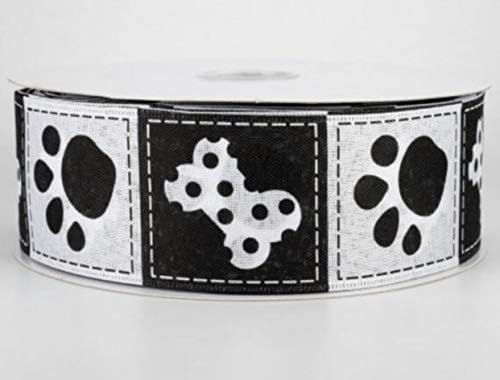גלגל ענק של 50 יארד שחור-לבן ממוסגר עצמות כלבים מנוקדות פולקה הדפסים כפות קווי רצועת קווי 2 1/2 קווים מקווקו