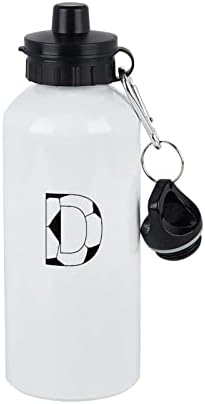 מרקם כדורגל של Yelolyio אלומיניום בקבוק מים ספורט - לבן ושחור ראשוני מכתב D שימוש חוזר בחדר כושר בקבוק