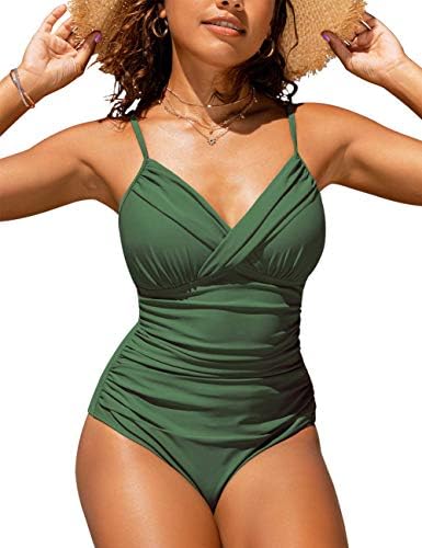 בגדי ים חתיכה אחת של הילור נשים טוויסט קדמי בגדי ים עם צווארון בגד ים מקושקש מונוקיני בקרת בטן
