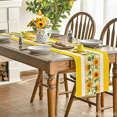 מצב ארטואידי חמניות צהובה רץ שולחן קיץ, קישוט שולחן אוכל מטבח אביב עונתי לעיצוב מסיבות בית 13x72 אינץ