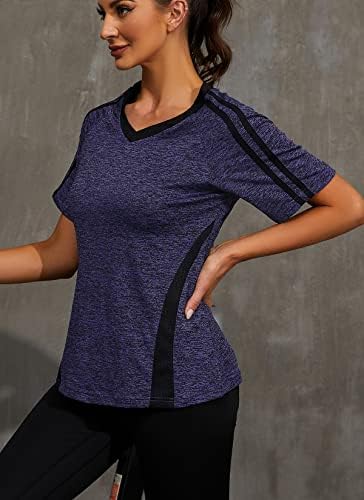 צמרות יוגה לנשים Hocosit Activewear v חולצות אימון צוואר תרגיל טיול יבש טי יבש