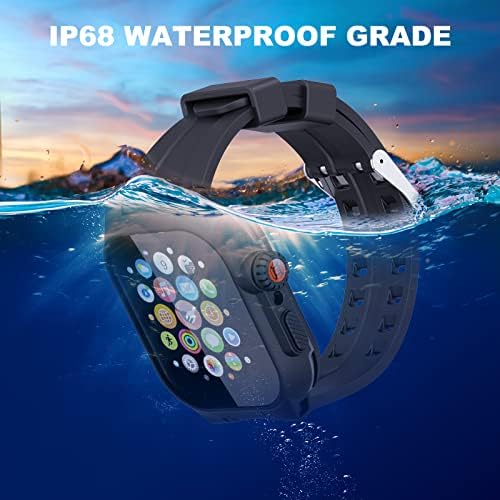 סדרת Apple Watch של Guifkenn Series 7 41 ממ אטום מים עם פס, מארז מגן מלא של גוף כבד עם מגן מסך,