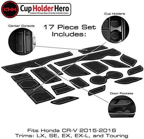 Cupholderhero לאביזרי Honda CRV 2015- פרימיום בהתאמה אישית פנים ללא החלקה נגד אבק תוספות, מחצלות אניה