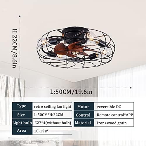 מאוורר תקרה תעשייתית של FEHUN עם אור ושלט רחוק שקט 6 מהירויות עם חדר שינה טיימר LED לעמעום כלוב