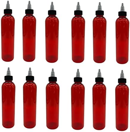 חוות טבעיות 8 גרם בקבוקי פלסטיק קוסמו אדומים -12 אריזה לבקבוק ריק ניתן למילוי מחדש - BPA בחינם - שמנים אתרים