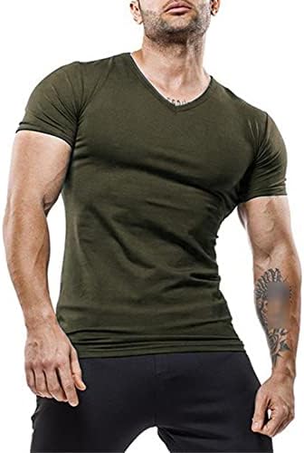 DGHM-jlmy של גברים פיתוח גוף אימון טיול חול חולצות V-צווארון פנאי פנאי ספורט קיץ חולצות שרירים חולצות מתיחה שרוול