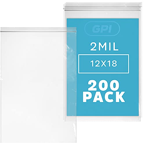 חבילת GPI של 200, 12 x 18 שקיות רוכסן ברורות מפלסטיק ברורות - בתפזורת 2 מיליליטר עבה חזקים ועמידים שקיות פולי