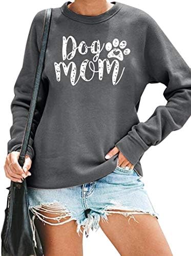 כלב פלויו אמא סווטשירט נשים כלב חמוד כפה סוודר סוודר כלב חובבי כלב חולצה כלב מזדמן אמא שרוול ארוך