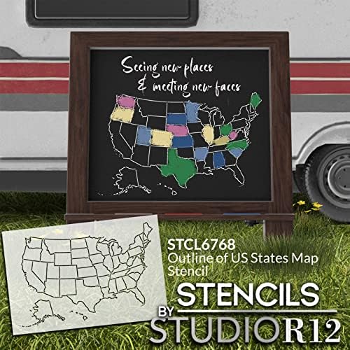 מתווה של ארהב מדינות מפה שסטנסיל מאת Studior12 - Select Size - USA Made - Craft DIY Geography Map