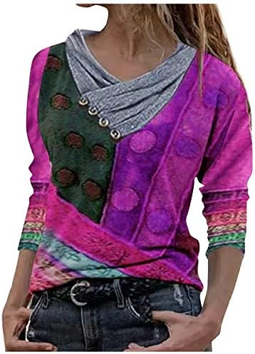 בתוספת גודל חולצה לנשים בציר מודפס טיז למעלה מערבי אתני סגנון בסוודרים בוטון פרע מקרית חולצות