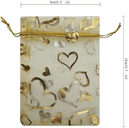 Tovip 100 pcs 3.5x4.5 '' תיקי אורגנזה תכשיטים מעדיפים חתונה דפוס מסיבות מודפס לתצוגת אריזה