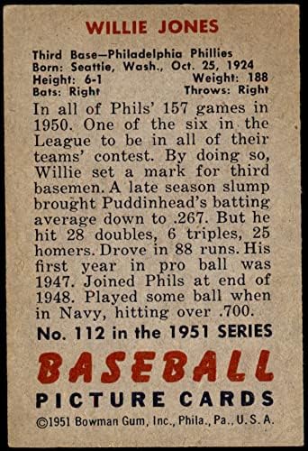 1951 באומן 112 ווילי ג'ונס פילדלפיה פיליס VG/Ex Phillies