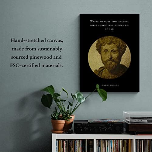 מקספונדרי מרקוס אורליוס בד שחור וזהב, אמנות פילוסופית, מתנה לסטואית, אמנות קיר סטואיות, מזכרת מורי סטואית, מתנה
