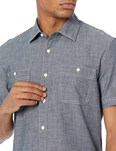אמזון יסודות חולצת צ ' מבריי עם שרוול קצר בגזרה דקה לגברים