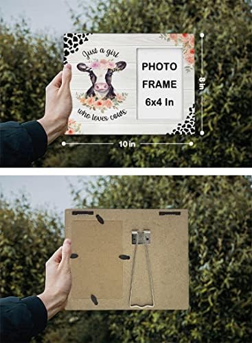 פונדקניון רק ילדה שאוהבת פרות מסגרת תמונה תמונה, מסגרת פרה פרחונית פרחונית, מתנות לאוהבי פרה לבנות,