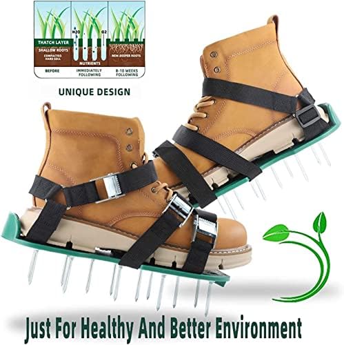 , נעלי אוורור דשא נעלי ספייק לאוורור אדמת דשא, מאווררי דשא עם 3 רצועות מתכווננות אבזם כבד מפלדה