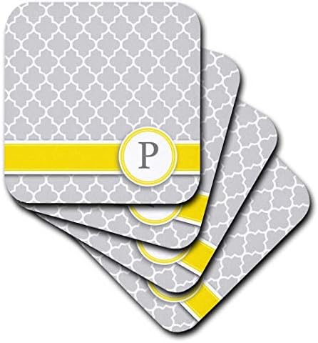 3 את שמך האישי האות הראשונית P - תבנית Quatrefoil אפור מונוגרמה - אפור צהוב בהתאמה אישית - חופי