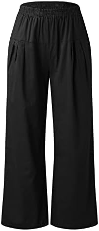 מכנסי פשתן כותנה לנשים מכנסי פשתן מזדמנים, חוף קל משקל רחב רגליים רחבות