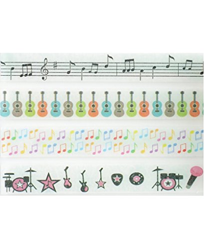 סט קלטת Washi Music - קלטת נייר מוסיקה, קלטת ברורה בגיטרה, קלטת דקורטיבית של להקת רוק, קלטת דביק מוסיקה