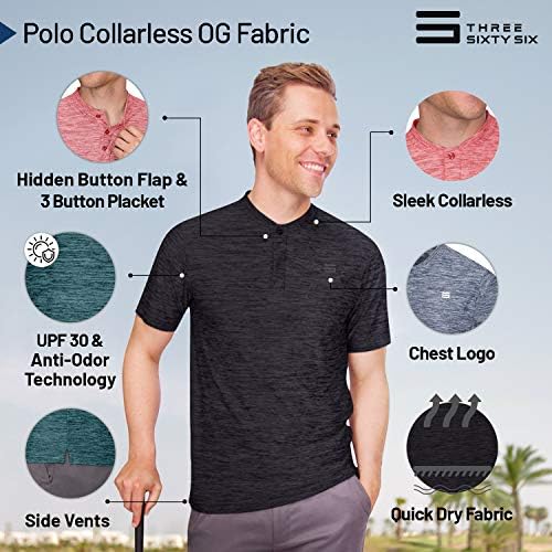 שלוש שישים ושש חולצות גולף ללא צווארון לגברים-חולצת טריקו עם שרוול קצר יבש מהיר עם בד מתיחה 4 כיוונים