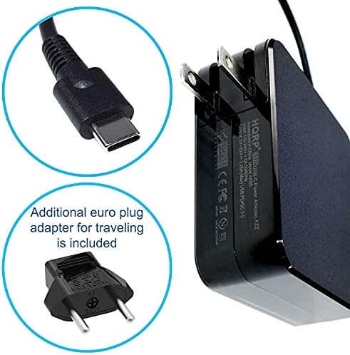 HQRP USB-C AC מתאם AC קומפקטי מטען מהיר נייד PD/QC 3.0 Type-C USB אספקת חשמל כבל שחור כבל בתוספת מתאם