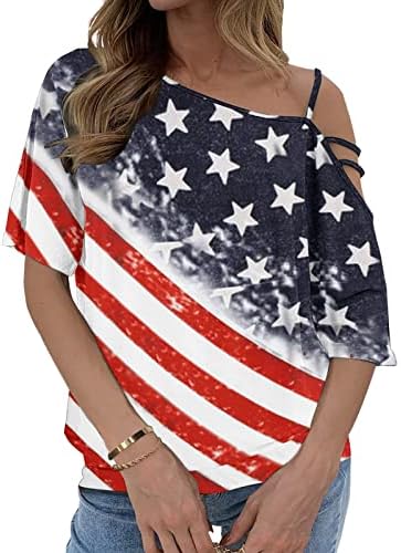 חולצות קיץ של Grge Beuu לנשים דגל אמריקאי כוכבים מפוספס