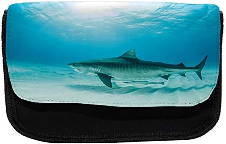 מארז עיפרון כריש לונארי, חיות בר אוקיאניות מסוכנות, תיק עיפרון עט בד עם רוכסן כפול, 8.5 x 5.5, טורקיז