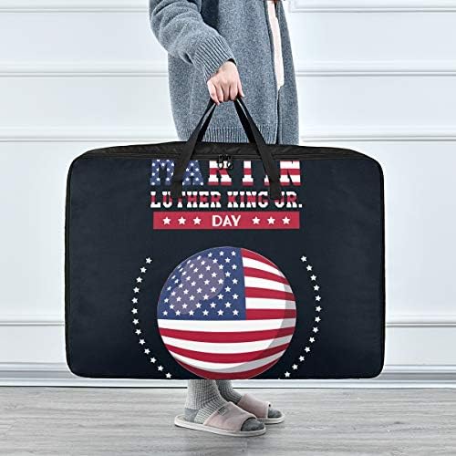 שקית אחסון גדולה של קיבולת גדולה - דגל אמריקה דגל מרטין לותר קינג יום שמיכת בגדים מארגן קישוט קישוט רוכסן רוכסן