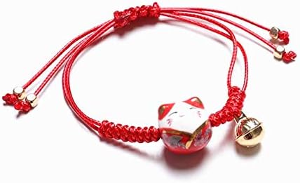אכילהנשיכה פנג שואי מזל אדום קרמיקה חתול צמיד מאנקי נקו מזל עושר צמיד למזל עשיר כסף סמל עבור ארנק תיק צמיד מפתח