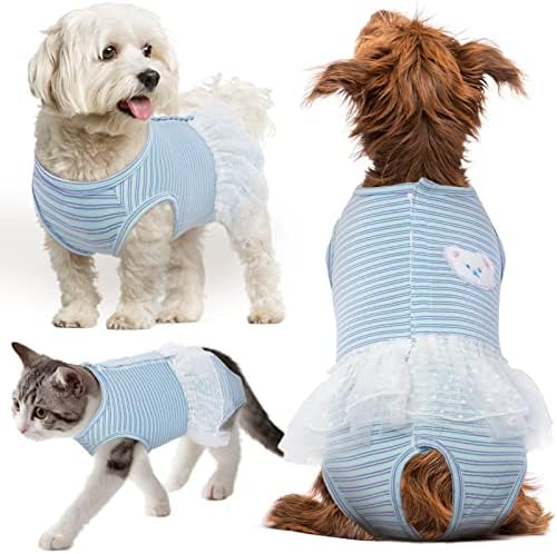 חליפת ניתוח לכלבים חתולים, חליפת התאוששות כלבים מעוקרת חולצה כירורגית לחיות מחמד, הגנה על כלבים, כחול, בינוני
