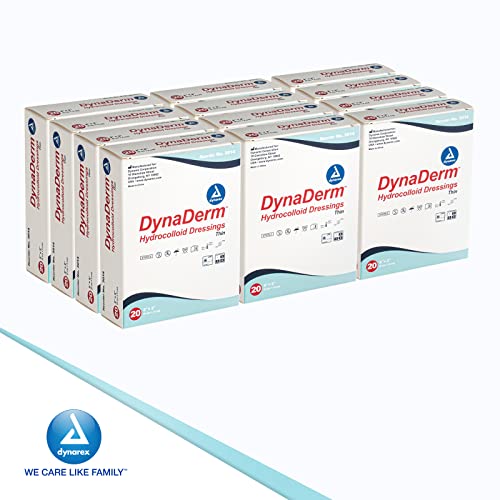 Dynarex Dynaderm תחבושות הידרוקולואידיות, תחבושות לחות סטריליות, 2 x 2, טלאים דקים ולטקס, טלאים מקלפים,