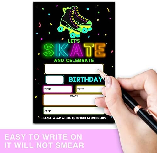Ondtom Roller Skite Skiting הזמנות למסיבת יום הולדת עם מעטפות- 20 חבילה- יום הולדת בסגנון ניאון