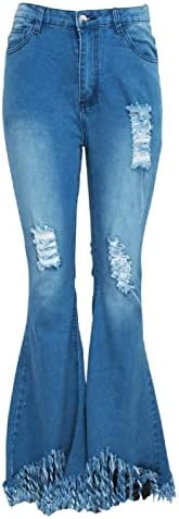 מטען ז 'אן מכנסיים לנשים נשים של אופנה התאמה רזה רחב רגל שטף קרע ג' ינס התלקחות מכנסיים אמא ז ' אן