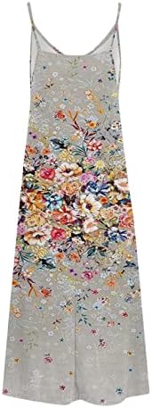 פג ' וק ספגטי רצועת שמלות לנשים קיץ מזדמן פרחוני הדפסת עם צווארון ארוך זורם קאמי שמלה ללא שרוולים חוף שמלות