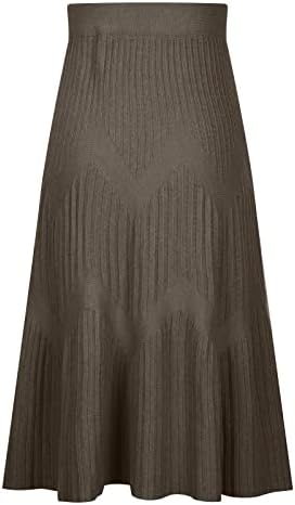 נשים חצאית מקרית מוצק גבוהה מותן קו קפלים מידי חצאית מצולעים לסרוג נמתח התלקח רופף נדנדה סוודר חצאית