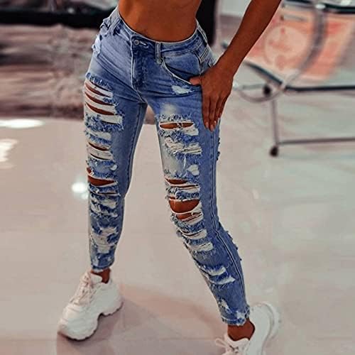 מכנסי מטען של אתקיה ג'ין לנשים מכנסיים מכנסיים מכנסיים הרסו המותניים עם שולי שולי גבוה קרוע ג'ינס ג'ינס