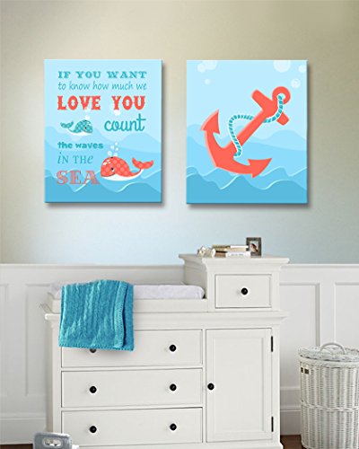 חרוזים משתלת בנים ובנות, עיצוב קיר בד - לווייתנים מקסימים ומתנות לאומנות אוקיינוס ​​- מתנות למקלחת לתינוקות