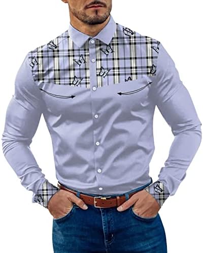 חולצות מזדמנות של XXBR לגברים, טלאי צבע טלאים משובצים משובצים שרוול ארוך שרוול רגיל כפתור כפתור לאזיקים לגברים