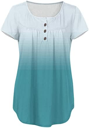 PIMOXV נשים טוניקת קיץ צמרות ללבוש עם חותלות כפתור שרוול קצר למעלה בחולצות איכרים של הנלי צוואר שמסתירות