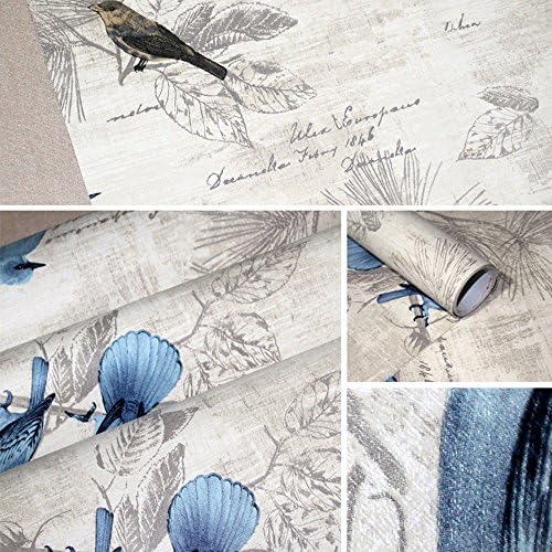SimpleLife4u ציפורים כחולות מדף מדף קילוף קליפת קליפות ומקל ריהוט ויניל נייר וינטג 'כתב יד הדפס 17.7