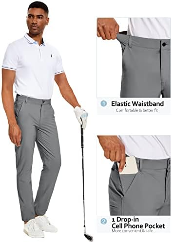 מכנסי גולף של Puli גברים נמתחים רזה מתאימים מהיר יבש משקל קל משקל אטום למים מכנסי טיול מכנסיים