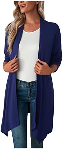 Cokuera נשים אופנה בצבע אחיד מעילי קרדיגן אלגנטית שרוול ארוך משקל קל משקל רופף קדמי פתוח קדמי.