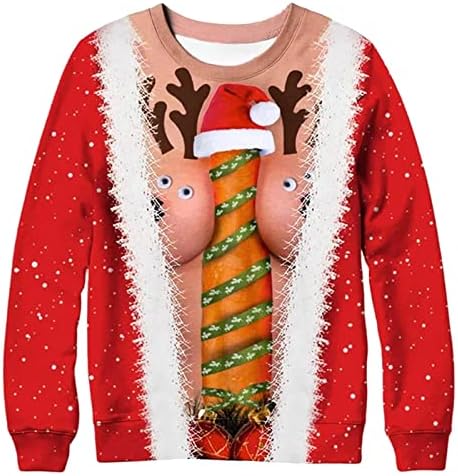 יוניסקס מכוער חג המולד חולצות 3 ד הדפסת סוודר חולצות ארוך שרוול מזדמן רופף מתאים טוניקות