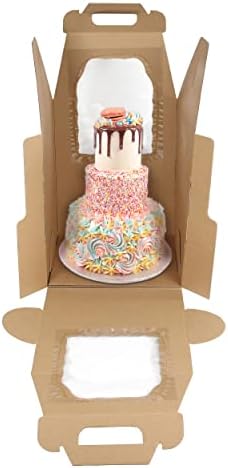 Spec101 מנשא עוגה חד פעמי עם חלון 10pk - 14 x 14 x 16 אינץ 'קופסאות עוגה עם חלון, סט קופסת קופסאות קופסאות