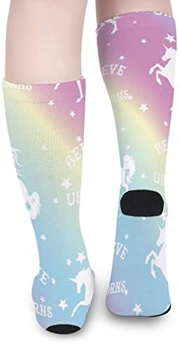 חד קרן קסמים עם גרביים תואמים צבעים מודפסים כוכבים גרביים אתלטים בברך גבוהה לגברים נשים