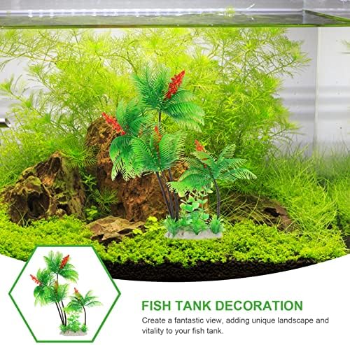 צמחי אקווריום של פופטפופ, עיצוב עץ מלאכותי מיני עצי דקל טרופיים צמחי מיכל דגים צמחי פלסטיק לצמחים מיניאטוריים