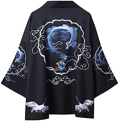 XXBR Mens Kimono בסגנון יפני, 3/4 שרוול קדמי ז'קט קל משקל קדמי מעיל קרדיגן קיץ חוף חוף לבגדים חיצוניים