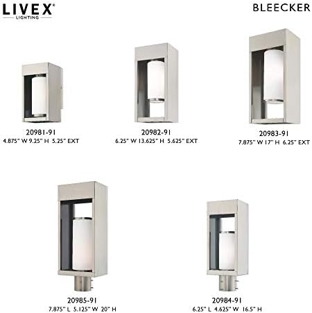 תאורת Livex 20983-04 Bleecker - פנס קיר חיצוני אור אחד עם זכוכית לבנה של סאטן אופל, בחר גימור: גימור שחור